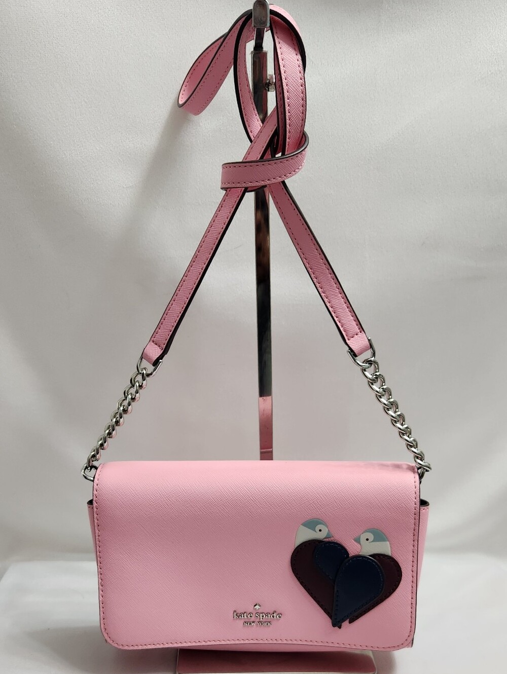 Kate Spade New York Love Birds Small Flap  Leather Peony Pink Crossbody Bag